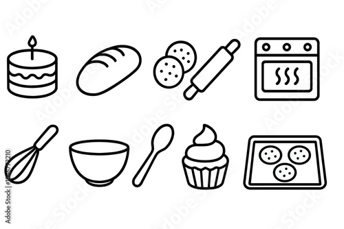Baking, cooking line icon set. Kitchen tools and dessert outline icons collection