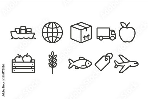 Logistics and agriculture line icon set. Shipping, transport, and farming icons collection