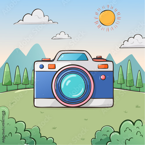Photo camera doodle icon. Hand drawn sketch in vector