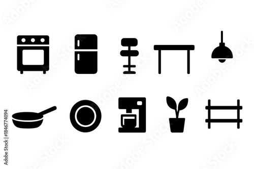 Kitchen and home silhouette icon set. Essential culinary symbols in silhouette design