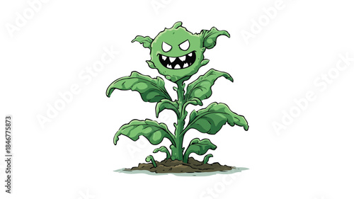 Whimsical Plant Character with a Talking Face Cartoon Drawing