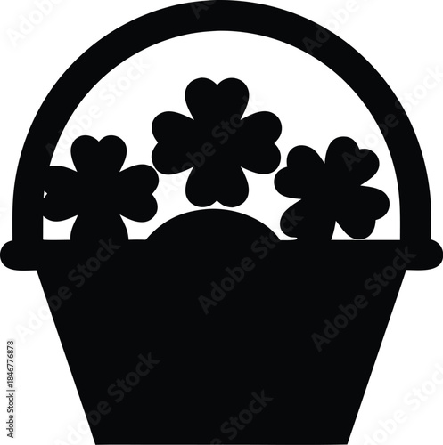 lucky clover gift basket line art vector illustration on transparent background