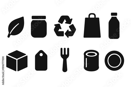Eco-friendly silhouette icon set for sustainability and recycling projects
