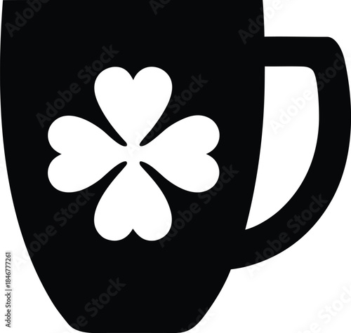 lucky clover mug line art vector illustration on transparent background