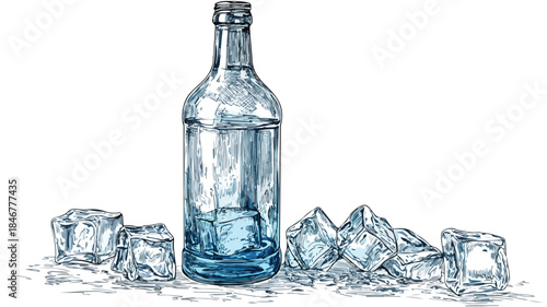 Refreshing Water Bottle with Ice - Vector Illustration for Graphic Design Projects