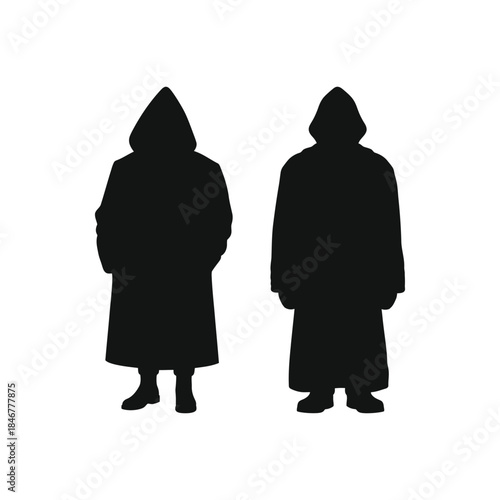 Two anonymous figures in black hooded robes silhouette
