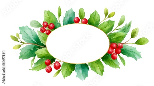 Watercolor wreath frame designed as a delicate christmas border