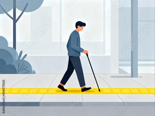 Blind man walking on the guideway