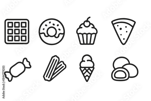 Dessert icon set: sweet treats outline collection for bakery and confectionery designs