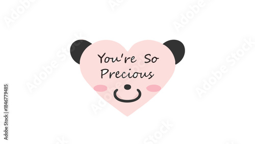 A cute bear face framed by a glowing pink heart with text