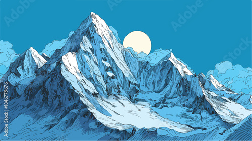 Serene Mountain Landscape with Blue Sky and Background