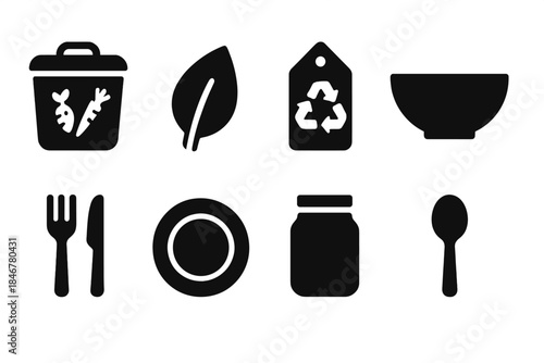 Eco-friendly, sustainable solid icon set. Green living, recycling icons collection