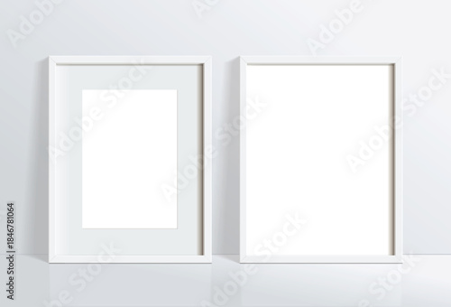 Minimal empty square black frame picture mock up hanging on white wall background