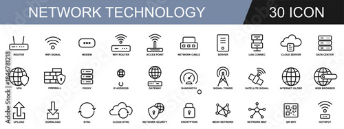 30 network technology icon outline pack