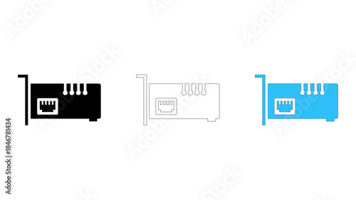 Network interface card (nic) icons enabling wired network communication for computers