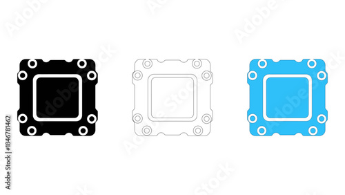 Processor mounting bracket securing cpu to motherboard in various iconic representations