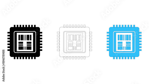 Server processor icon set representing large-scale data and multi-user workloads