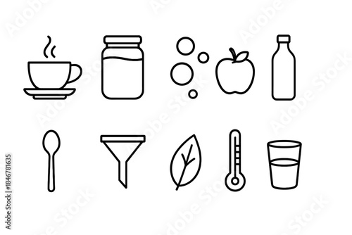 Food and drink line icon set. Cooking, nutrition, beverage outline icons collection