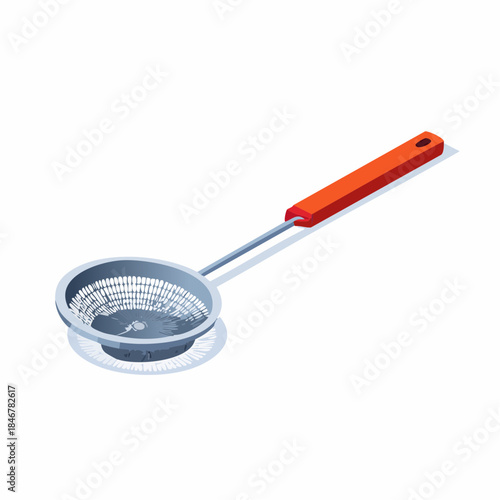 Kitchen strainer with red handle isolated on white background