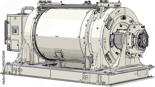 Industrial Machine with Large Metal Cylinder, Heavy Duty Equipment for Manufacturing Process