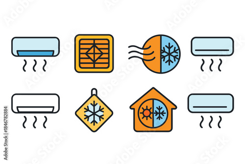 Air conditioning, hvac outline icon set. Cooling, heating symbols collection
