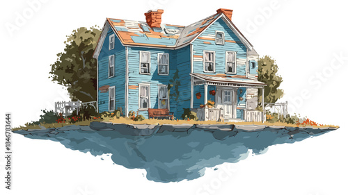 Unique Poster of Flying House with Clear House Picture - Real Estate Concept