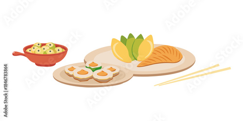 China food asian vector chinese illustration asia culture meal traditional background ori on White Background.