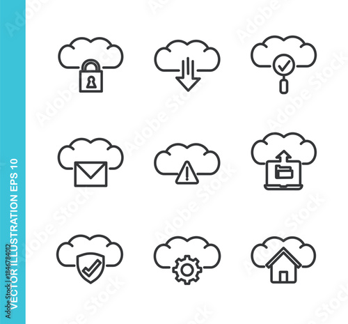 Set of Cloud Computing Icons. Thin Line Symbol Elements Collection