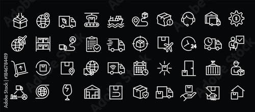 Logistics icon set. Editable line icons. Vector illustration.