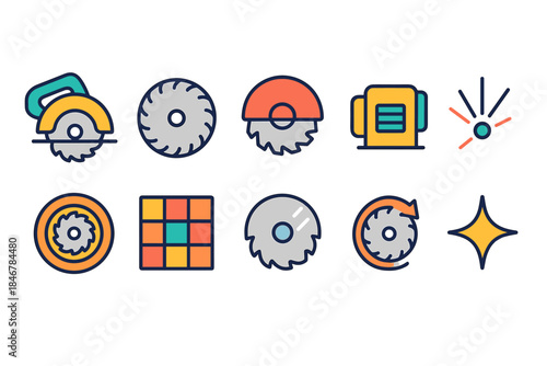 Carpentry tools outline icon set. Woodworking and crafting icons in outline style