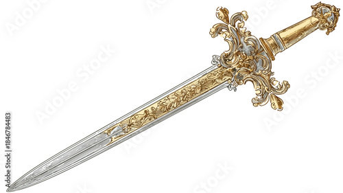 Elegant Gold Sword Vector with Intricate Design � Professional Illustration for Print and Web