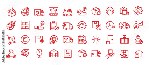 Logistics icon set. Editable line icons. Vector illustration.