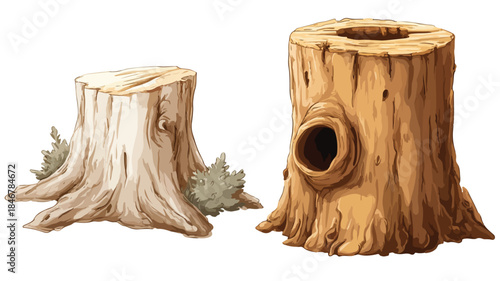 Wooden Tree Stump with Plank on Top - Natural Outdoor Concept