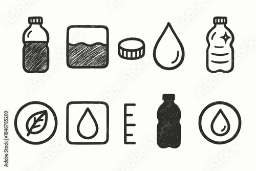 Water conservation outline icon set. Sustainability, hydration symbols in outline style.