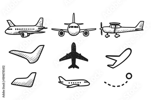 Aviation, aircraft outline icon set. Airplane, flight, travel icons line style collection