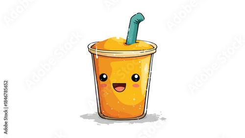 Delightful Vector Smoothie with Straw and Smiling Face Illustration