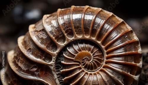 close up of a fossilized ammonite showcasing its intricate spiral structure and textured surface