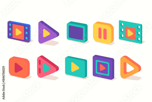Media player 3d icon set for modern interface designs