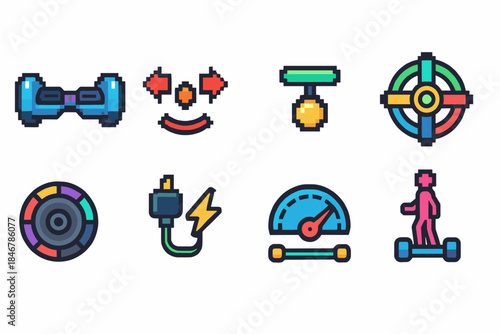 Gaming 3d icon set. Fun, technology, entertainment, gadgets, pixel art collection