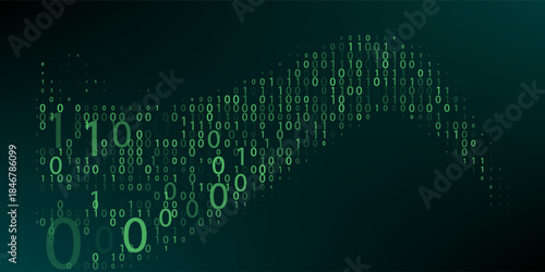 Streaming binary code background. Big data concept, neon row matrix vector. Data technology computer backdrop. Binary numbers 1, 0. Zero, one numbers cyber monday sale