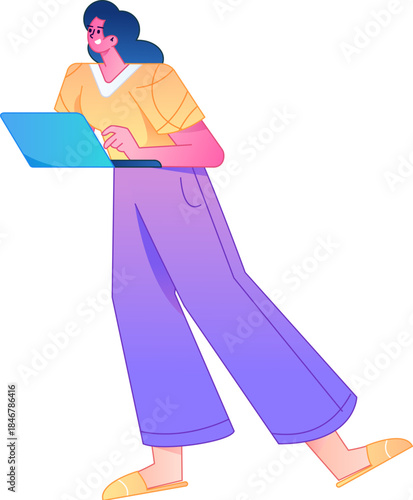 Vector flat gradient illustration of a person working on a computer while working remotely.
