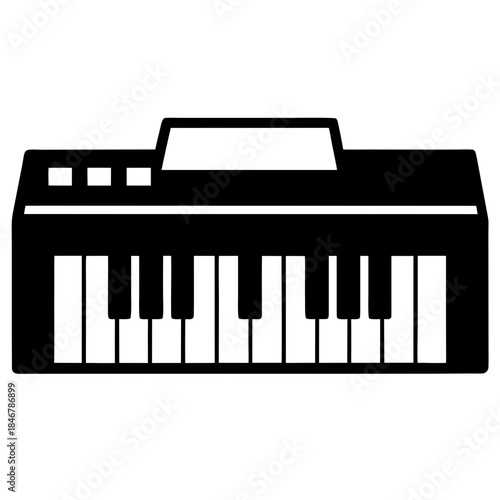 Vector illustration of piano keys isolated on white background with a modern business printer icon symbol for office technology equipment and document service design