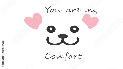 Cute fluffy bear face with soft pink heart aura symbolizing comfort and love