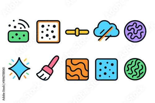 Household cleaning flat icon set. Cleaning tools and hygiene icons collection