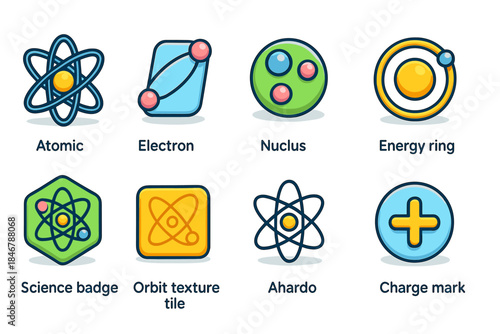 Atomic elements outline icon set. Science, chemistry, physics symbols collection