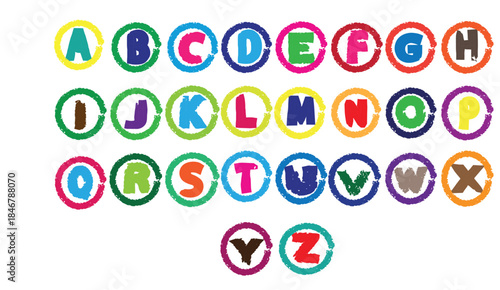 Multicolored alphabet letters in circles