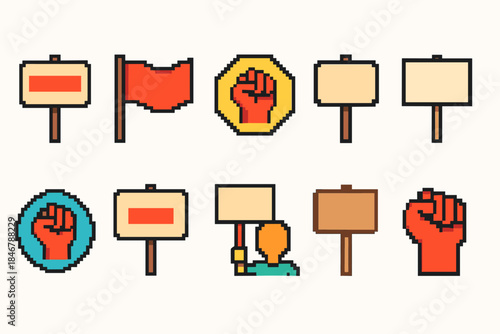 Protest and activism filled icon set. Demonstration, political movement icons collection