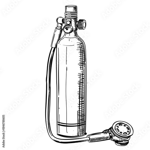 Scuba diving oxygen tank vector line art hand drawn illustration
