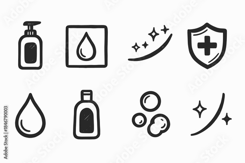 Hygiene and personal care icon set. Cleanliness and health icons in outline style