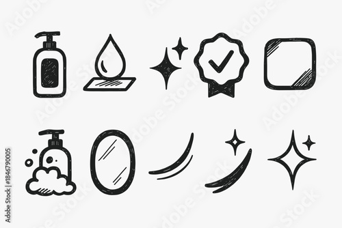 Hygiene and cleanliness line icon set. Soap, sanitizer, sparkle outline icons collection